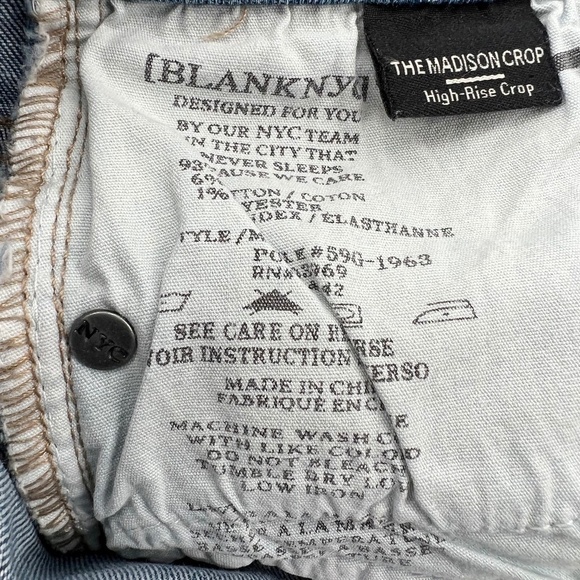 Blank NYC The Madison Crop High-Rise Crop Release Hem Jeans Size 25 Women's - Picture 5 of 7